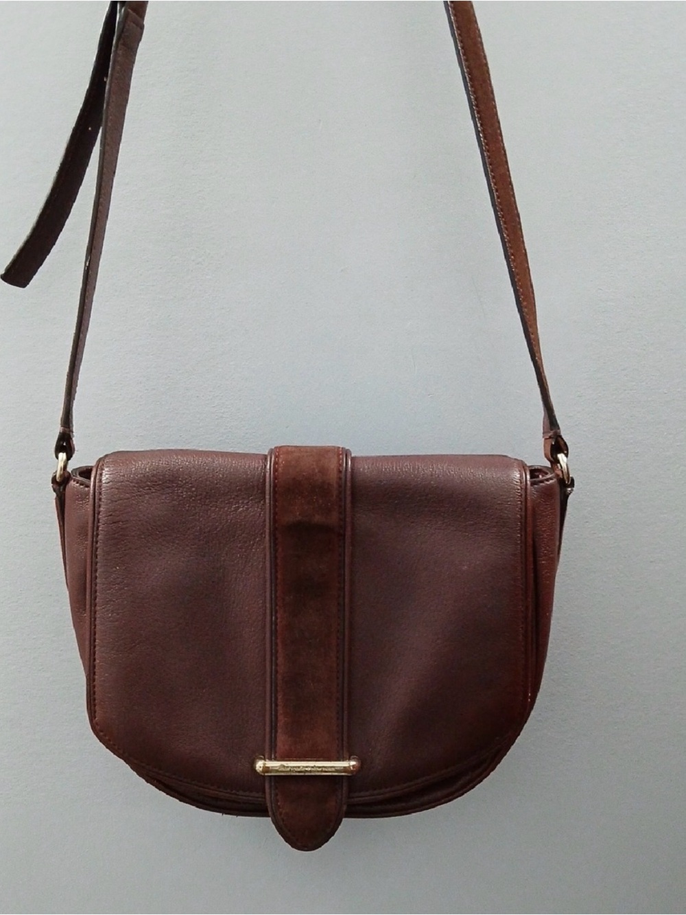 Kate Spade Burgundy Leather & Suede Crossbody with Gold Logo Bar
